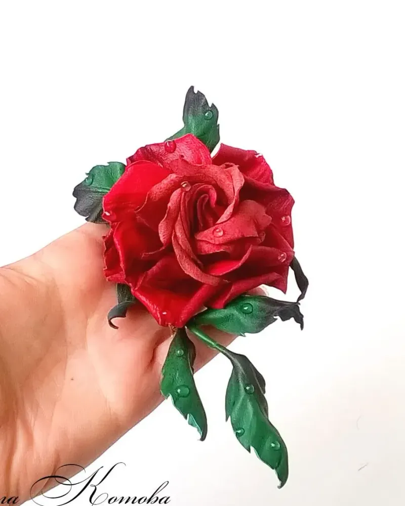 Красная роза Брошь цветок из кожи из кожи