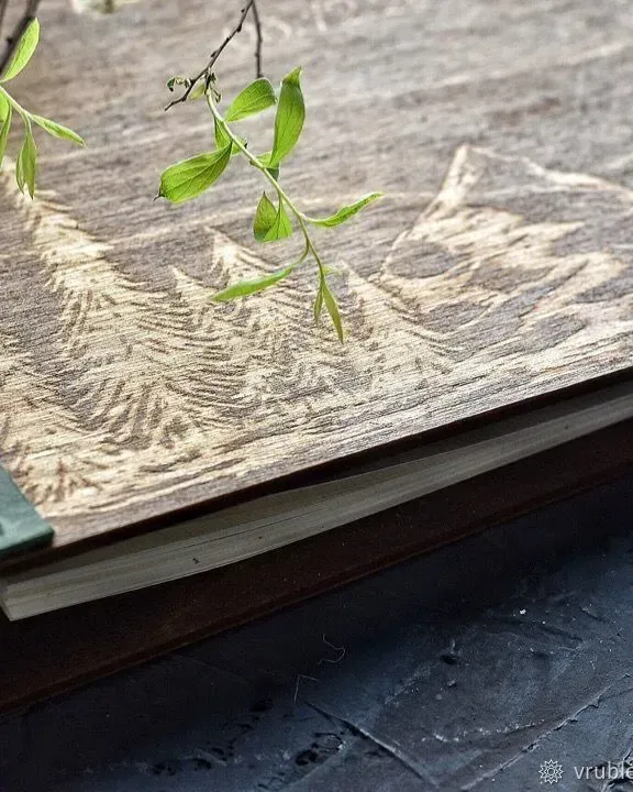 Свадебная книга пожеланий Memory из кожи и дерева — Зелёный