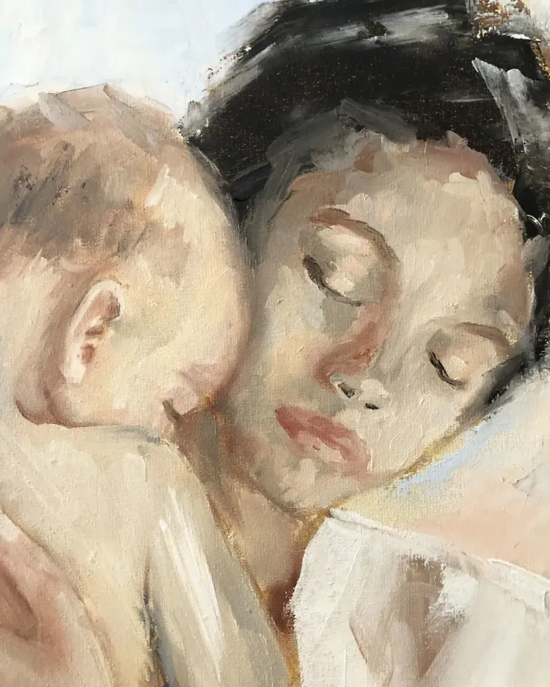 Мама и малыш. Картина маслом 40×50 см — 40×50 см