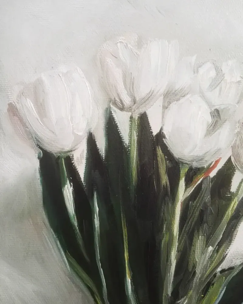Белые тюльпаны. Картина маслом 30×50 см — 30×50 см