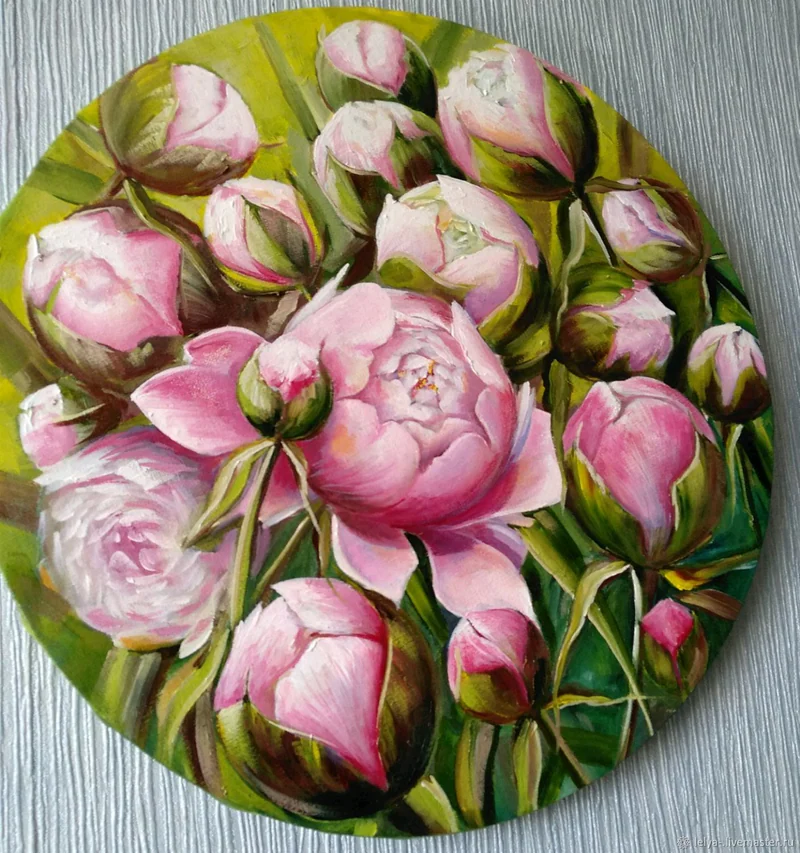 Картина маслом Пионы в саду