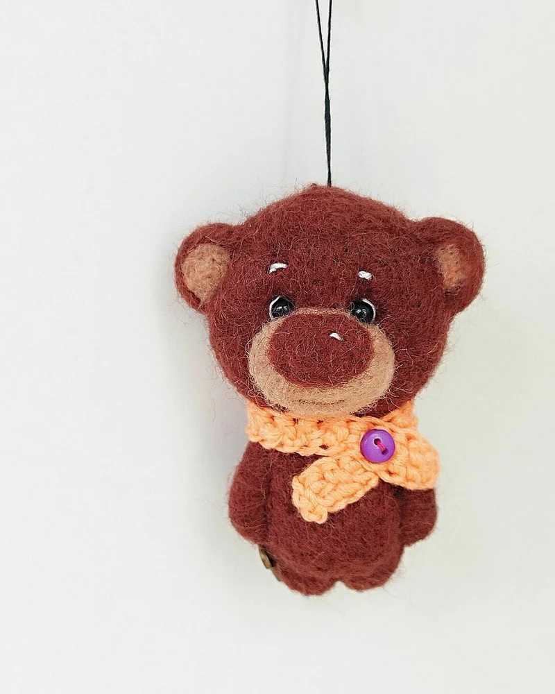 Войлочная игрушка мишка из шерсти, Медвежонок игрушка