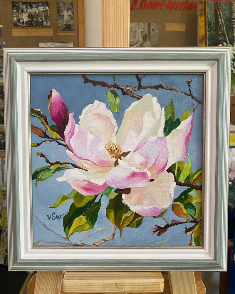Картина маслом цветы «Магнолия» 31×31 см — Оригинал