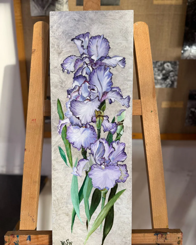 Картина маслом Ирисы 20×60 см — Оригинал