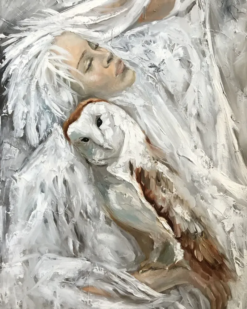 Девушка и сова. Картина маслом 40×60 см — 40×60 см
