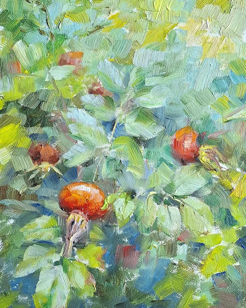 Шиповник. Картина маслом