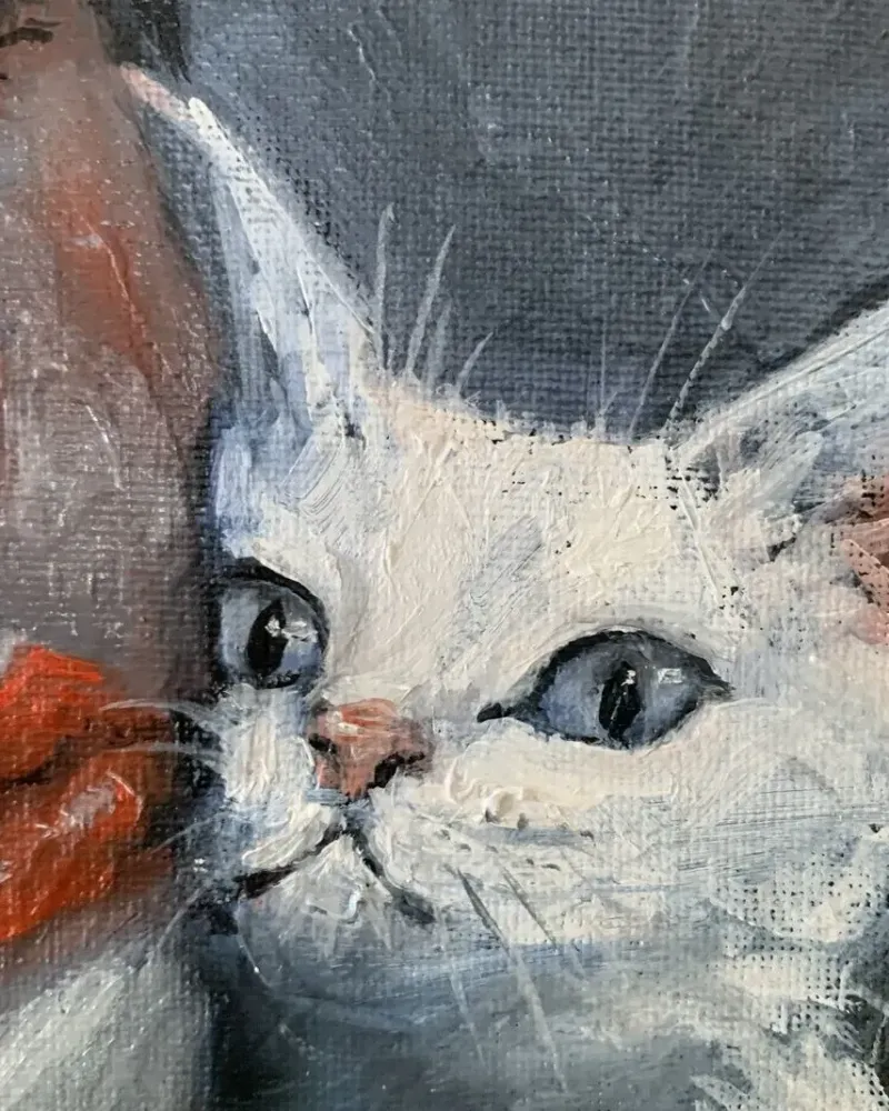 Юная клоунесса с котом. Картина маслом 30×40 см — 30×40 см