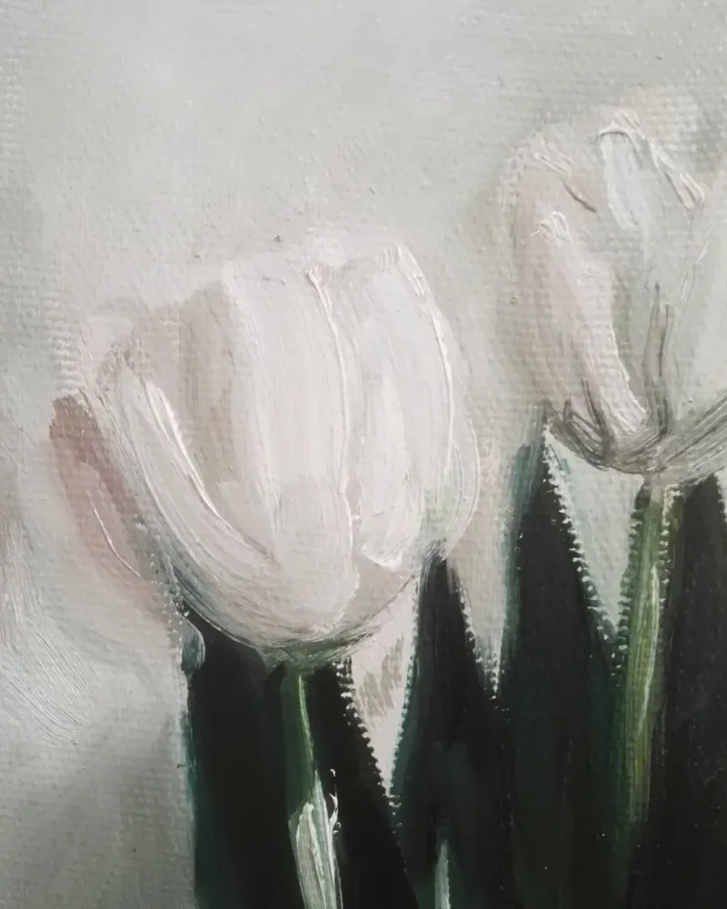 Белые тюльпаны. Картина маслом 30×50 см — 30×50 см