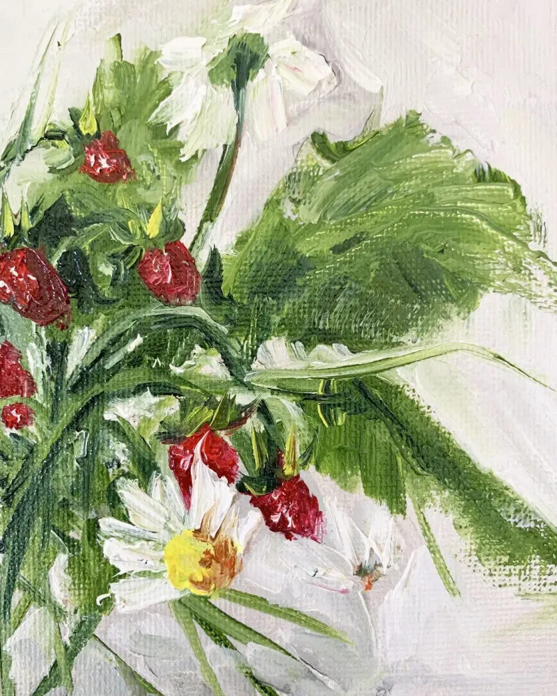 Ромашки в вазе. Картина маслом 20×20 см — 20×20 см