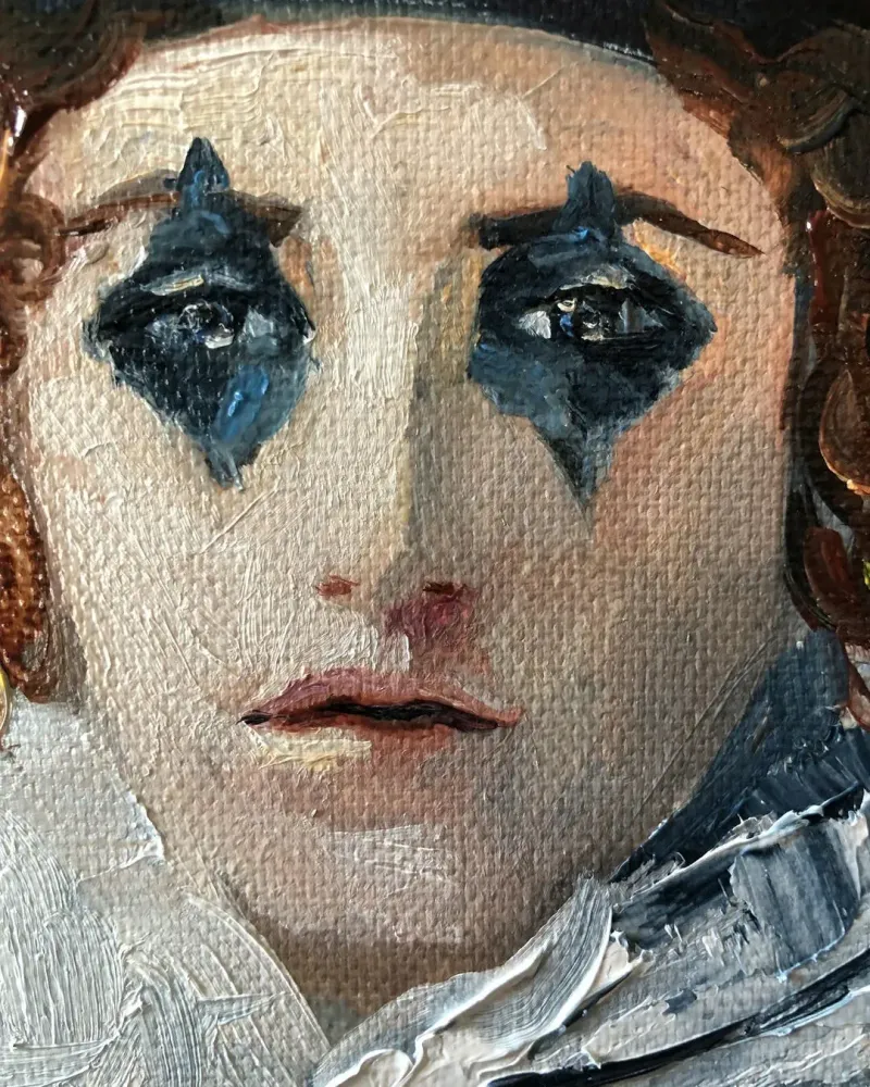 Грустный клоун. Картина маслом 20×20 см — 20×20 см