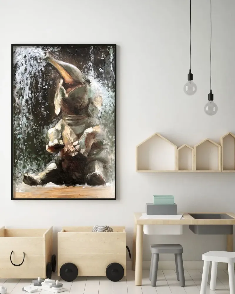 Веселый слоненок. Картина маслом 40×60 см — 40×60 см