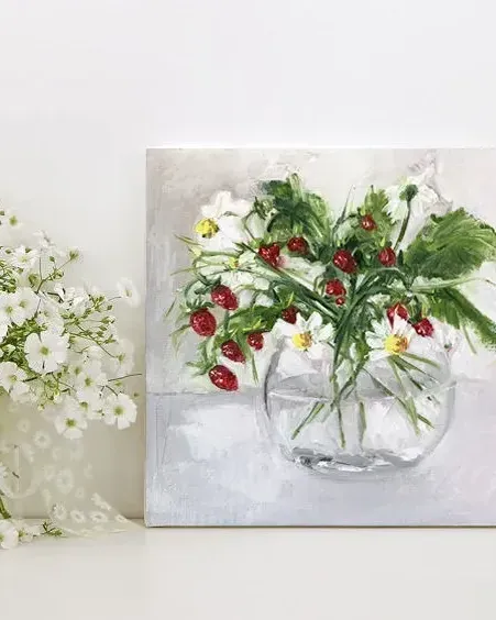 Ромашки в вазе. Картина маслом 20×20 см — 20×20 см