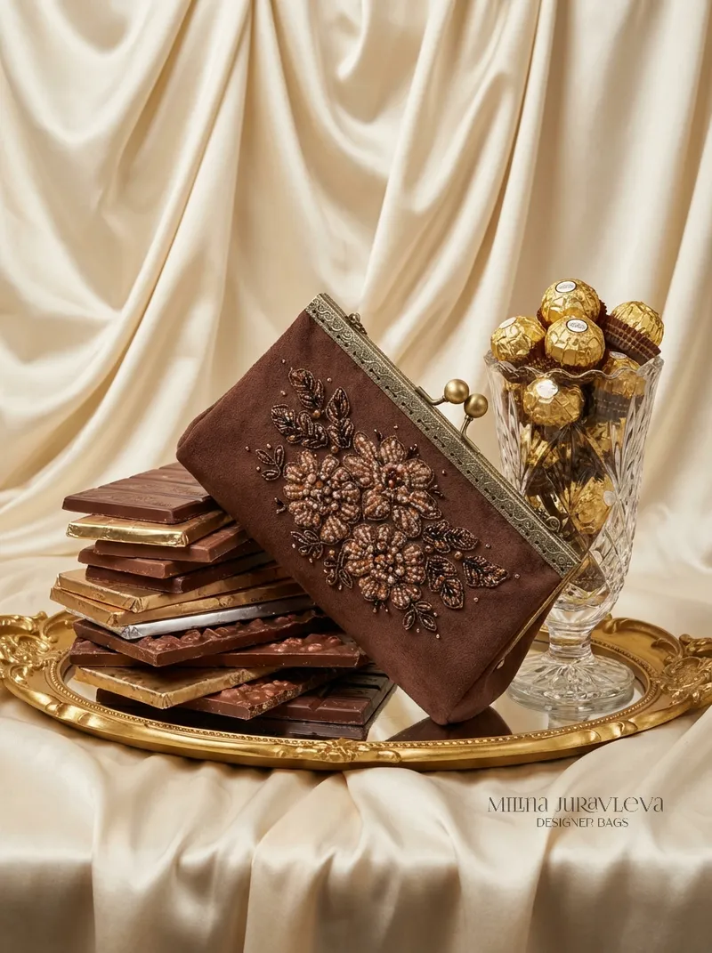 Клатч «Chocolate» с кружевной вышивкой, коричневый