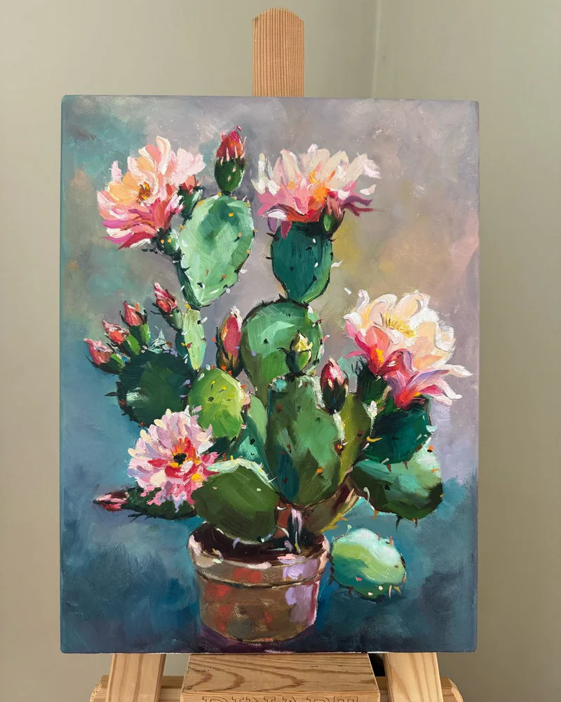 Картина маслом цветы. Кактусы. 30×40 см — Оригинал