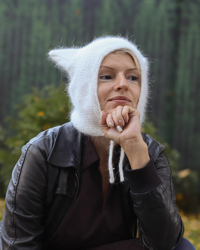 Чепчик с ушками, Коточепчик, Белый чепчик из ангоры