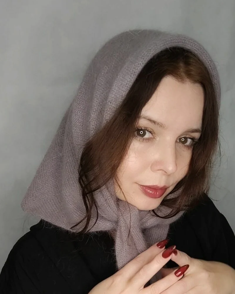Косынка вязаная серая платок из ангоры