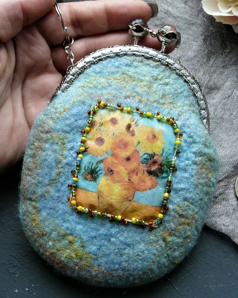 Кошелек с фермуаром женский. Подсолнухи Ван Гог