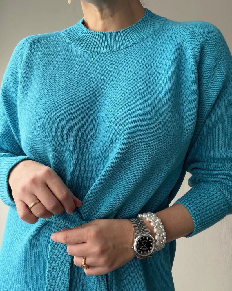 Вязаное женское платье с поясом YS (хлопок/меринос)