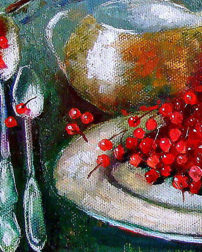 Чай с калиной. Картина маслом натюрморт