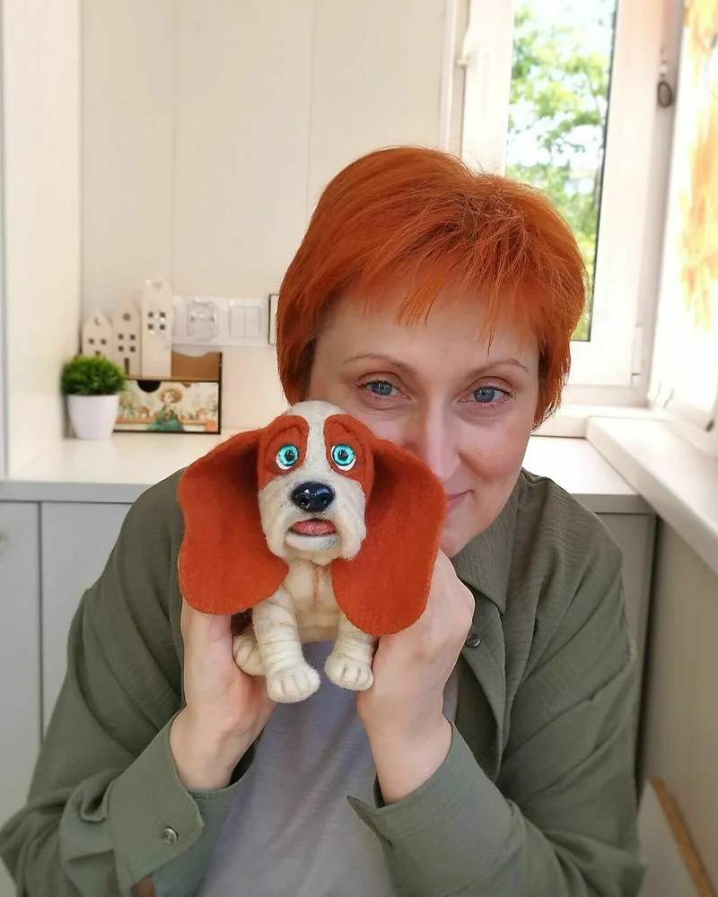 Бассет хаунд игрушка из шерсти, Войлочная игрушка собака