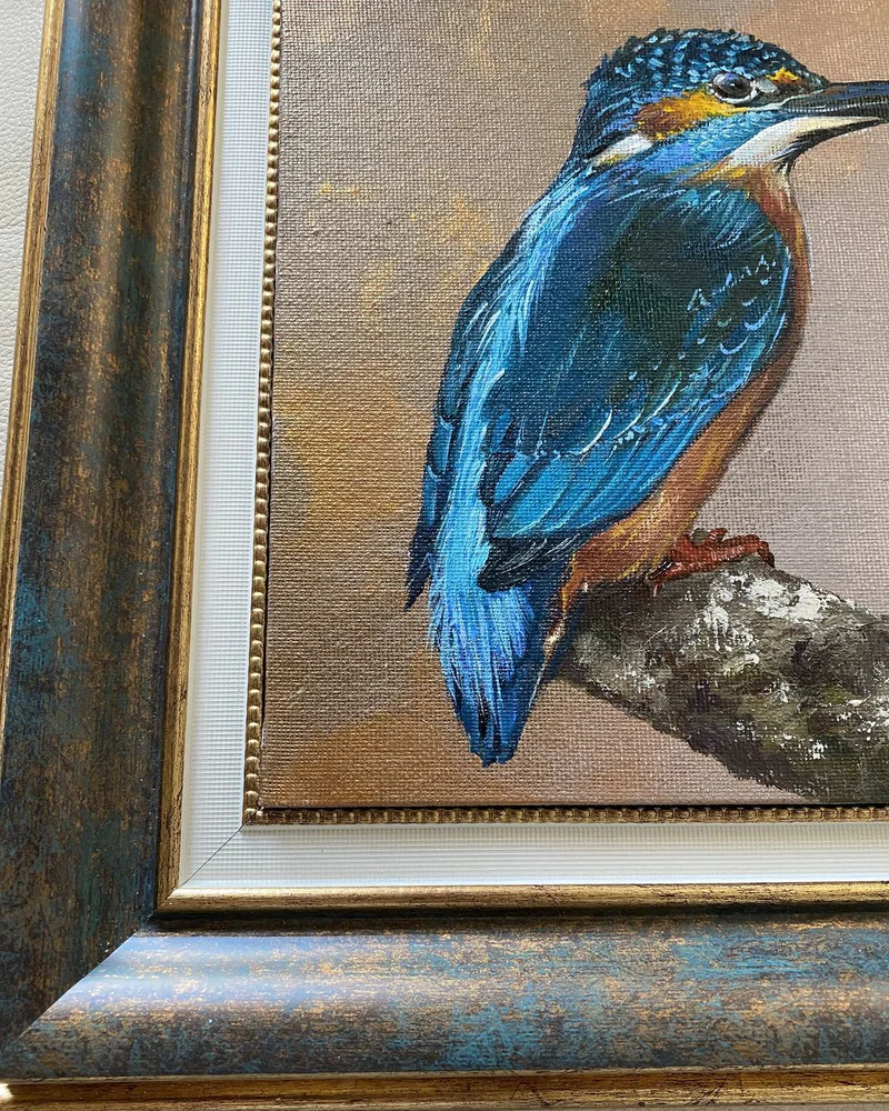 Картина маслом 30×30 см Зимородок Птица — Оригинал
