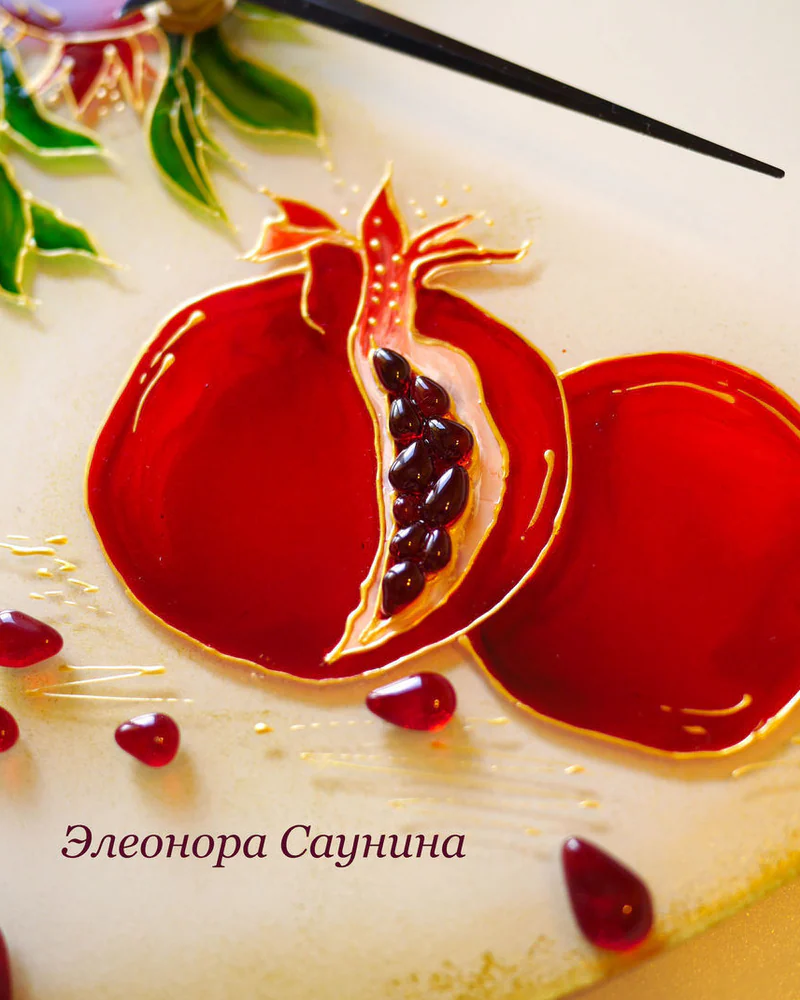 Часы настенные стеклянные Зерна сочные граната
