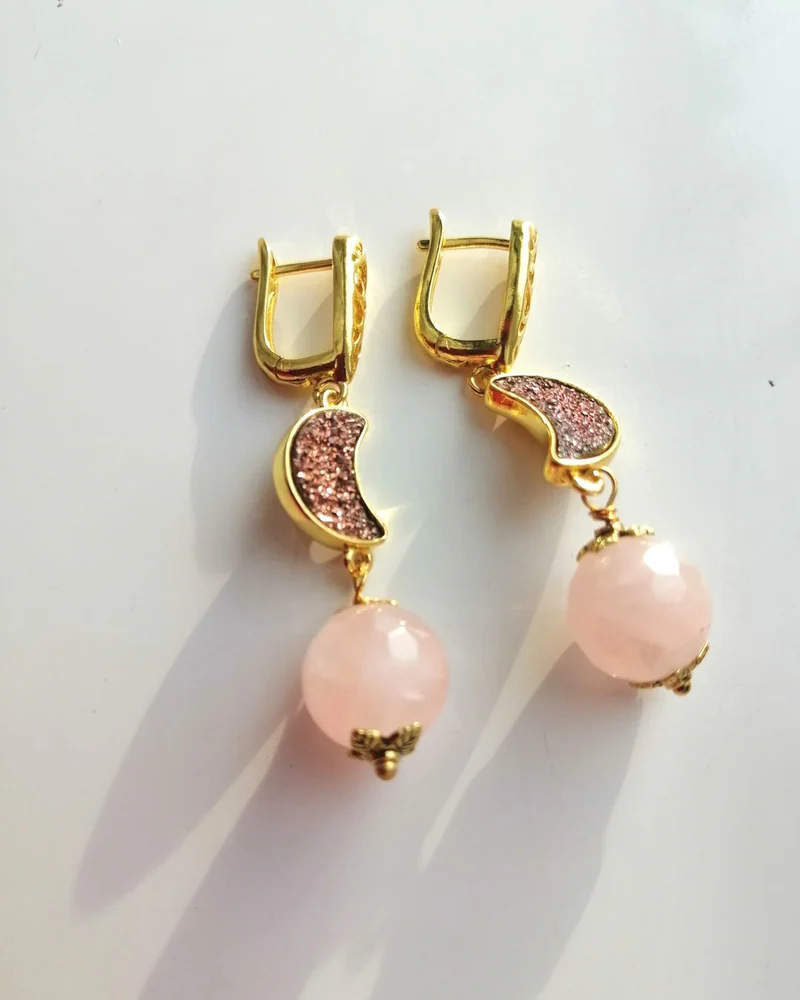 Серьги с розовым кварцем