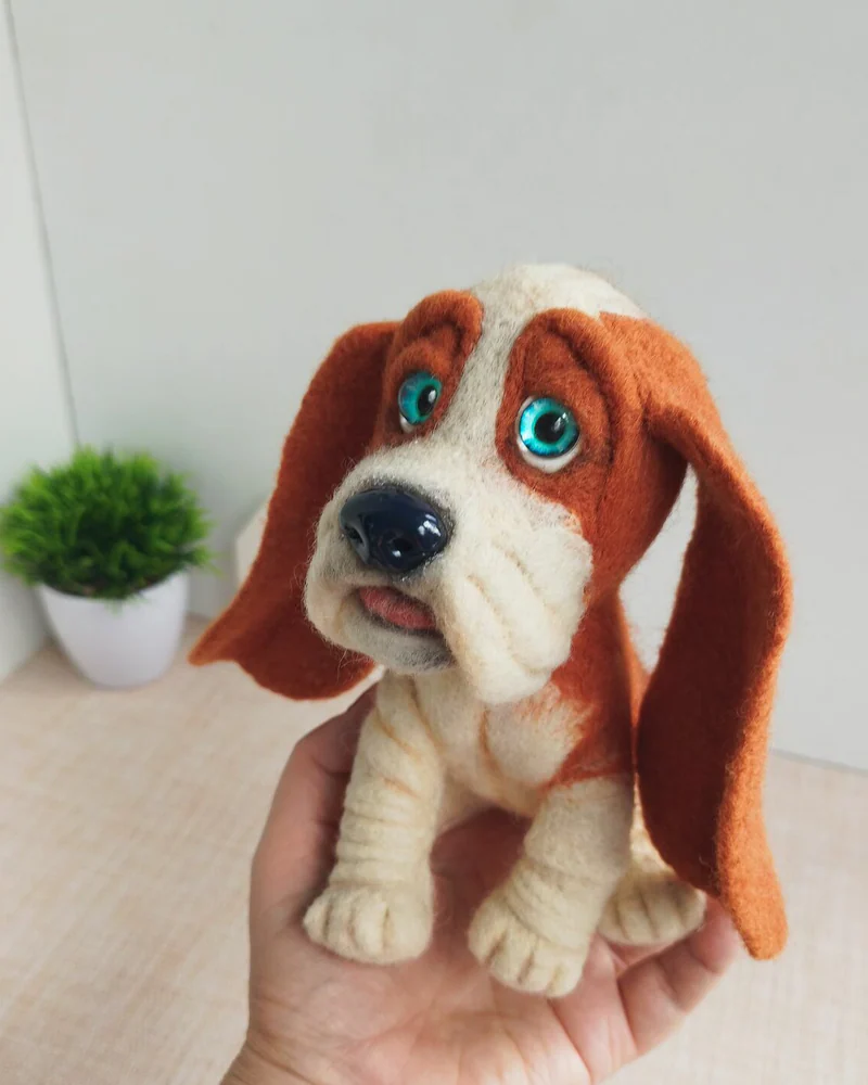 Бассет хаунд игрушка из шерсти, Войлочная игрушка собака