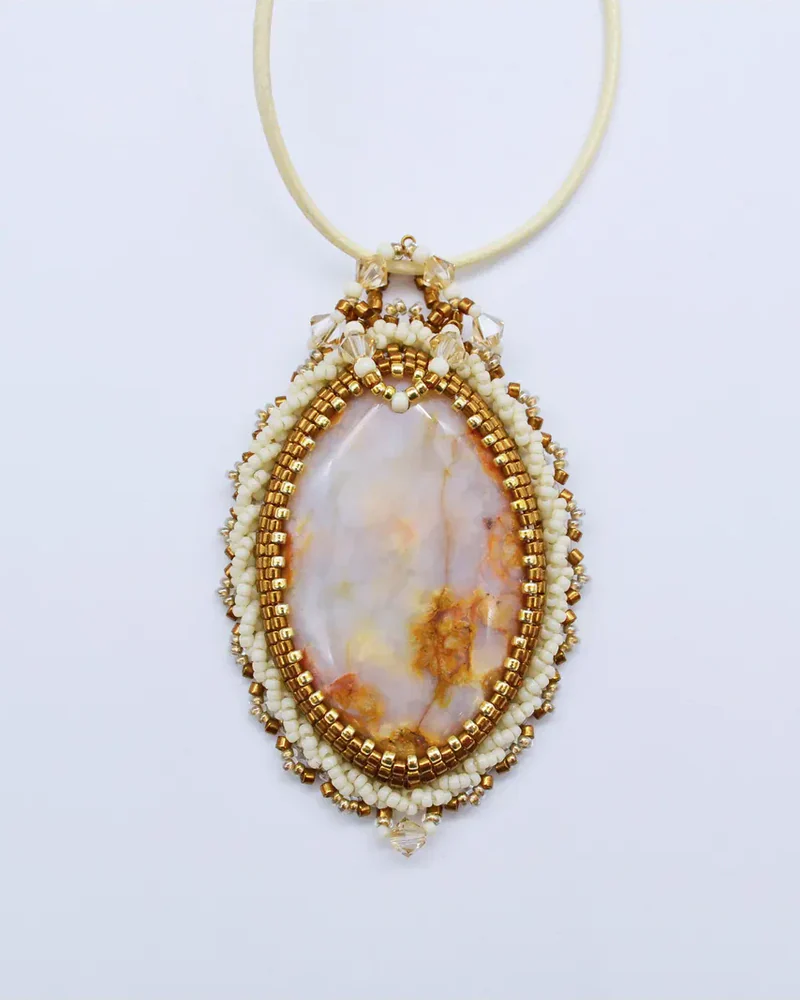 Кулон с агатом Сакура и Swarovski