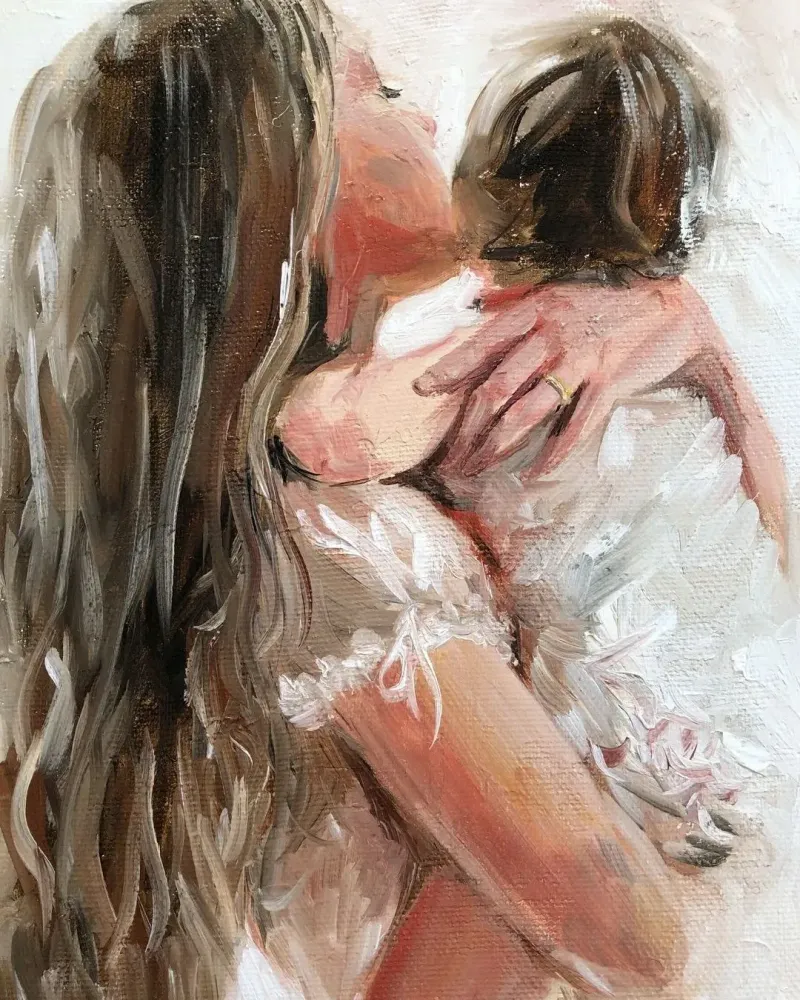 Мама с ребенком. Картина маслом 30×60 см — 30×60 см