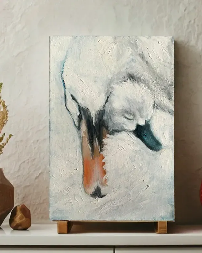 Лебеди мама и малыш. Картина маслом 20×30 см — 20×30 см