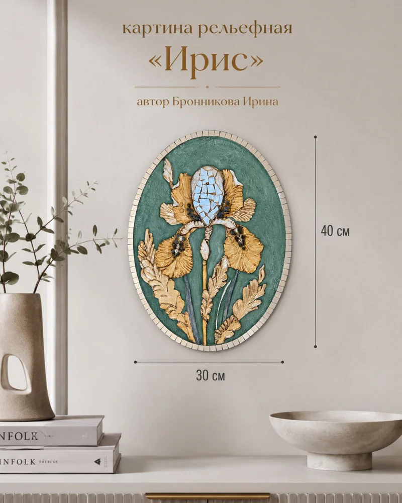 Панно «Ирис», 40×30 см, бирюзовое