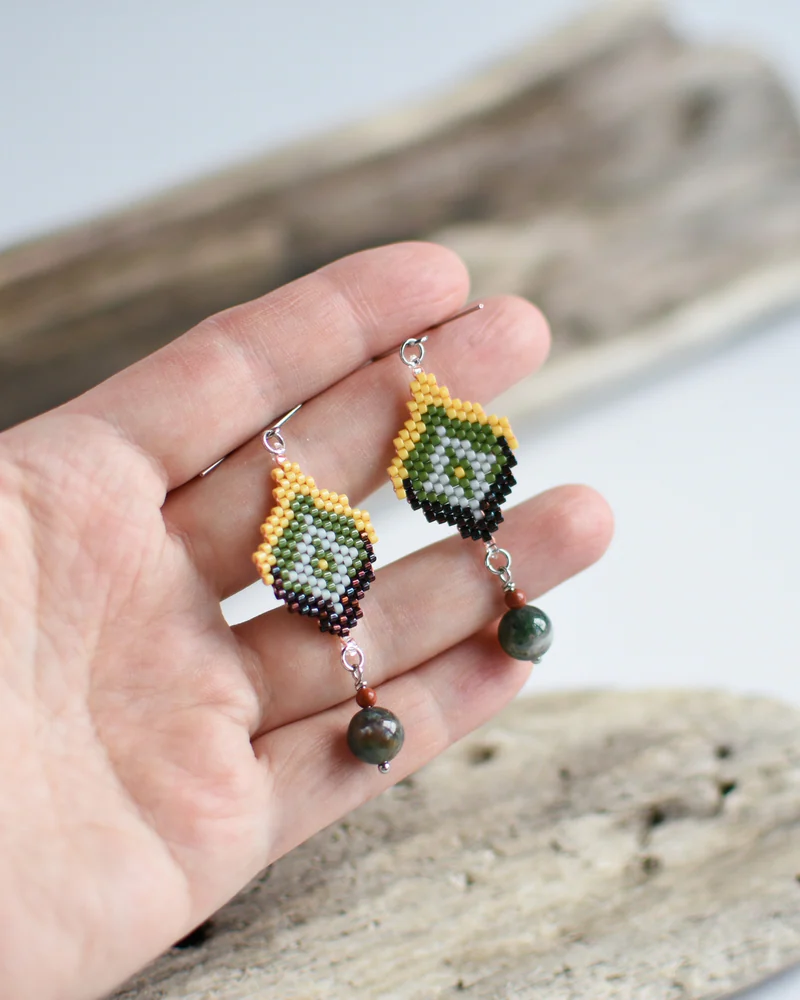 Серьги из бисера с индийским агатом