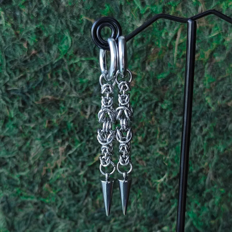 Серьги Кольчужное плетение, длинные — 2в1