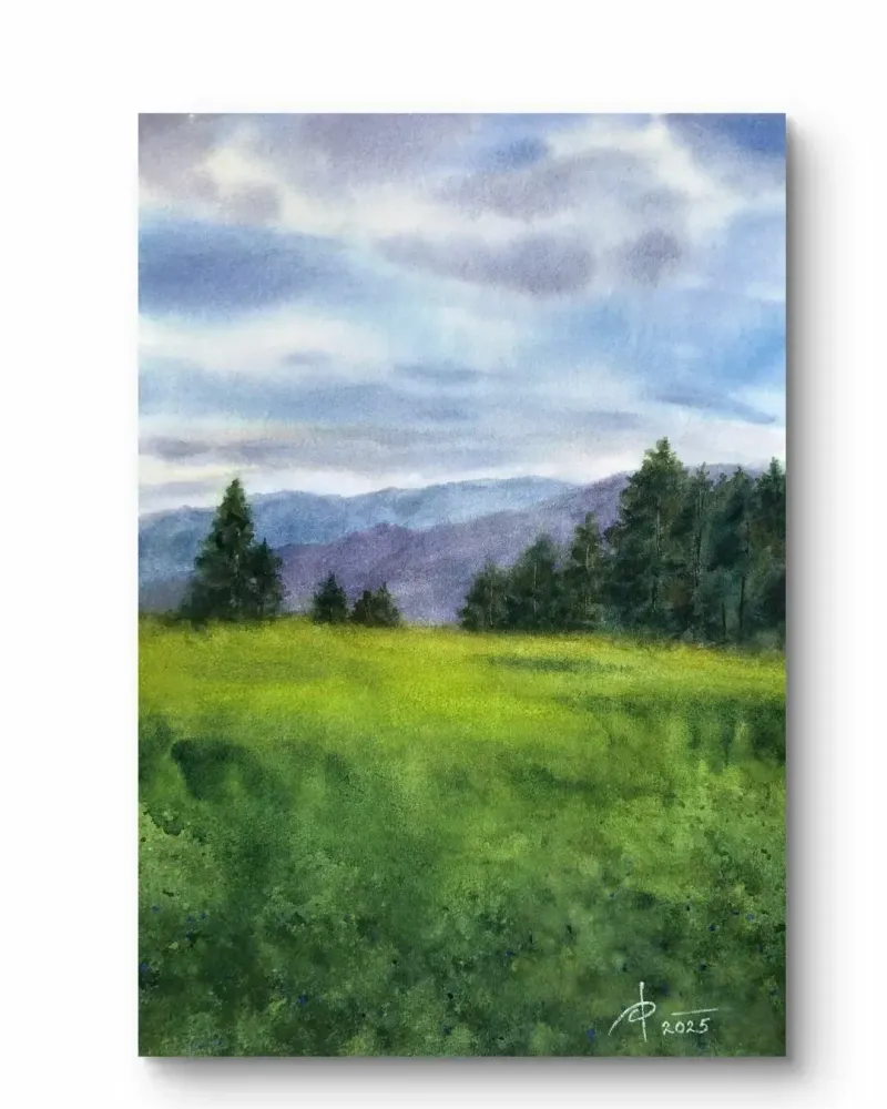 Горный пейзаж. Картина акварелью — 30×40 см