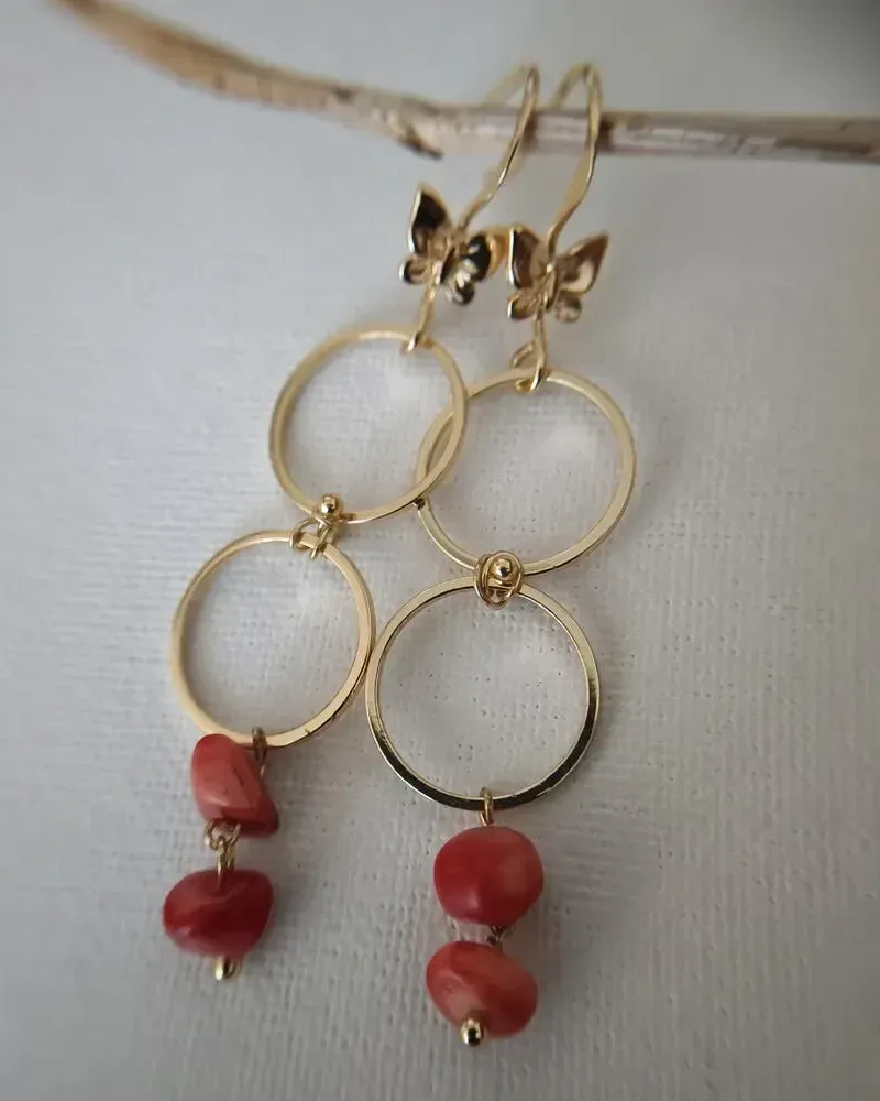 Серьги с натуральным кораллом «Вечное лето», коралловые — Коралловые