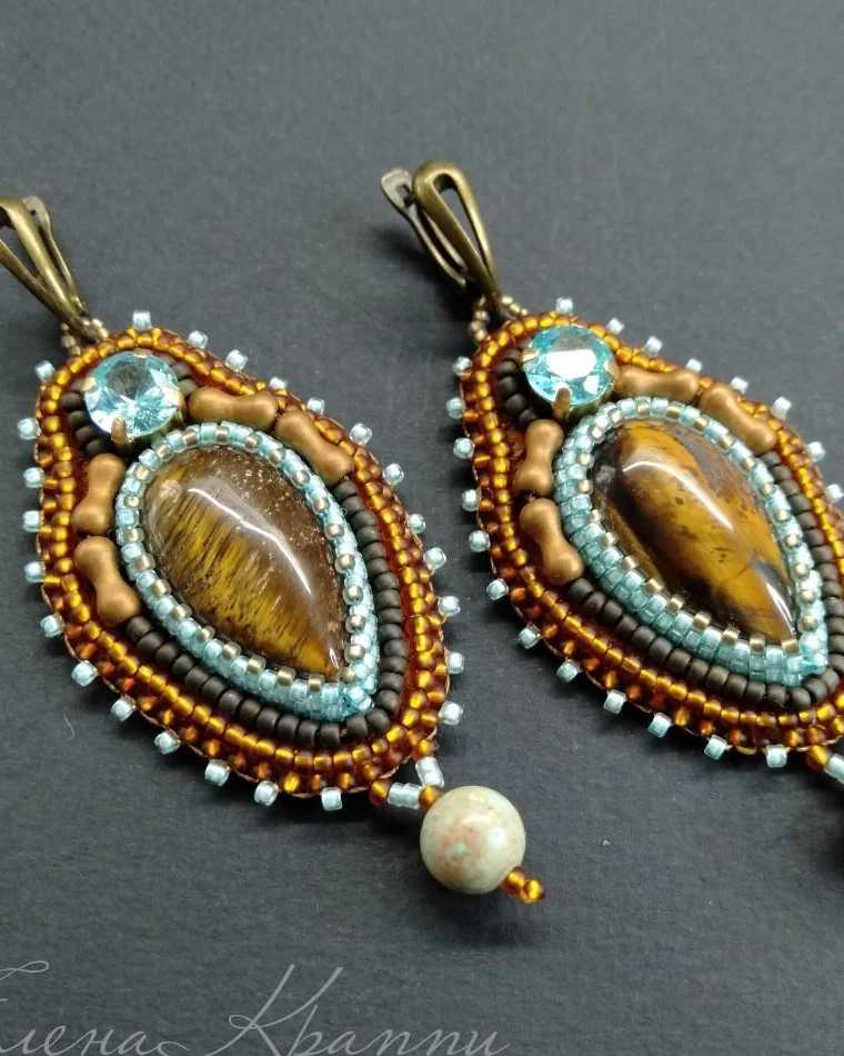 Серьги из тигрового глаза. Коричневый и голубой