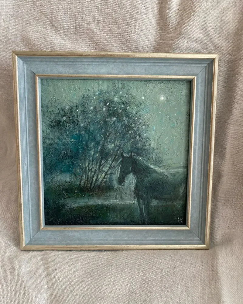 Картина «Ночь. Светлячки», акрил, 20×20 см