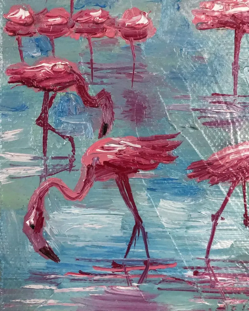 Фламинго. Картина маслом 20×20 см — 20×20 см