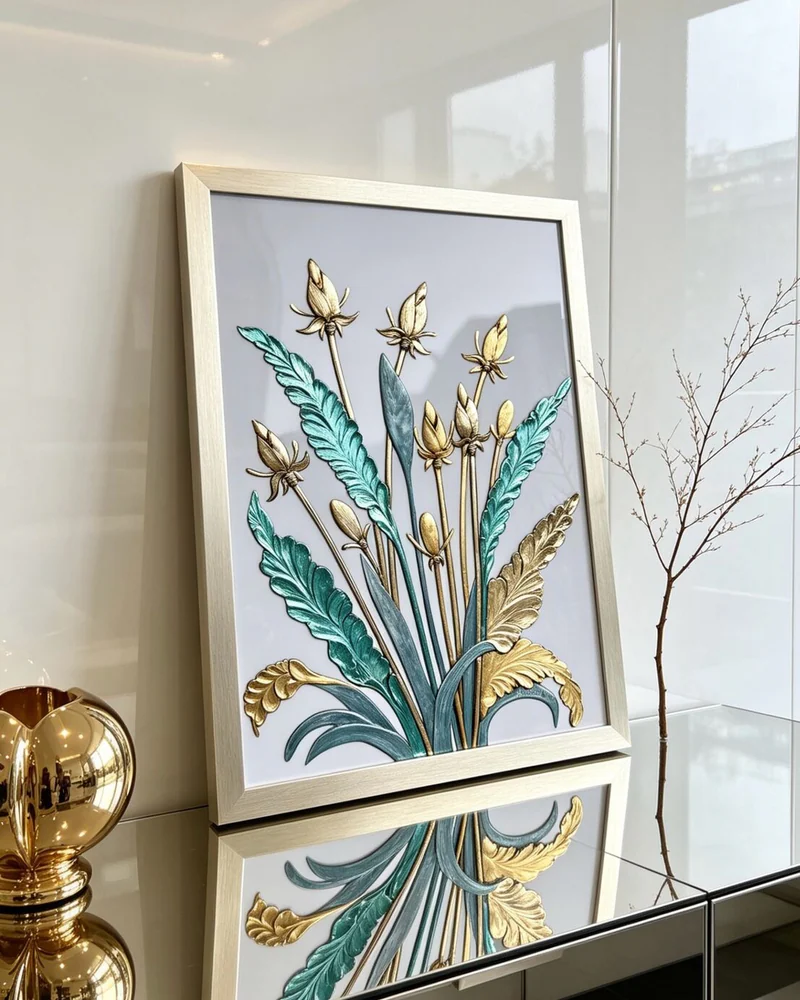 Картина «Текстурные растения», 50×70 см, на молочном фоне