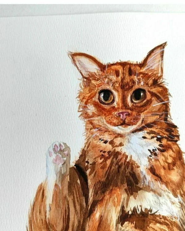Картина с котом акварель 21 на 29.7 см