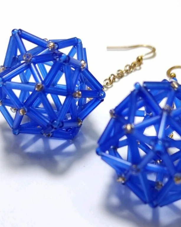 Серьги геометрические синие из бисера лёгкие серьги 6.5 см