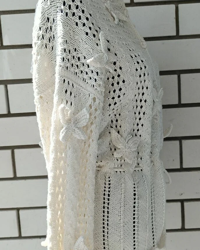 Кофта вязаная женская белая ажурная хлопок Бабочка