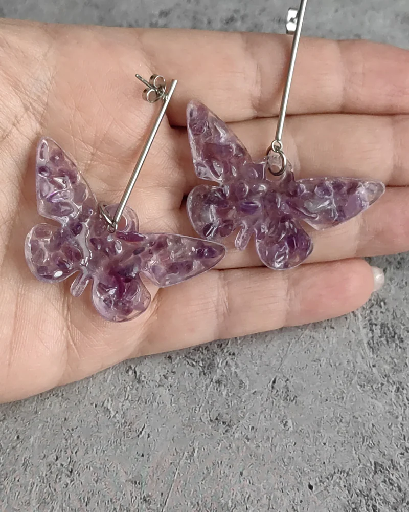 Серьги Бабочки из крошки натуральных камней — Серьги Бабочки