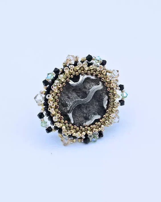 Авторское кольцо с пиритом и Swarovski