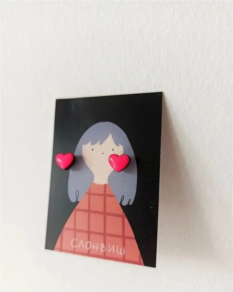 Серьги сердце для девочки деревянные — розовый
