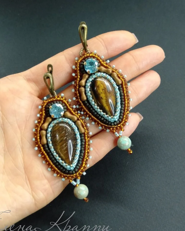 Серьги из тигрового глаза. Коричневый и голубой