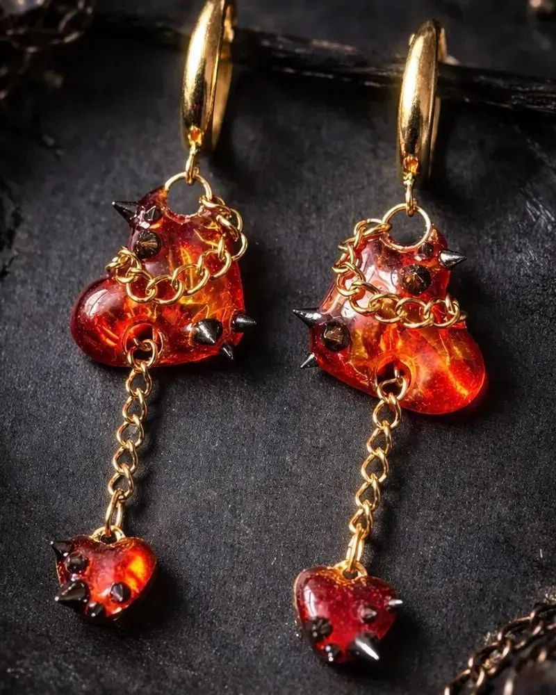 Серьги «Красное сердце» — Красные