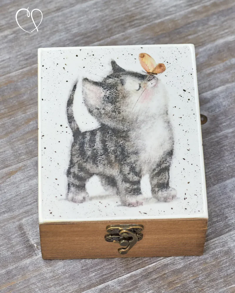 Шкатулка деревянная с рисунком, 12 × 12 × 7 см — Котик 02