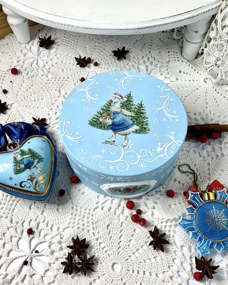 Ёлочные игрушки в шкатулке «Гуси», голубые — Основной